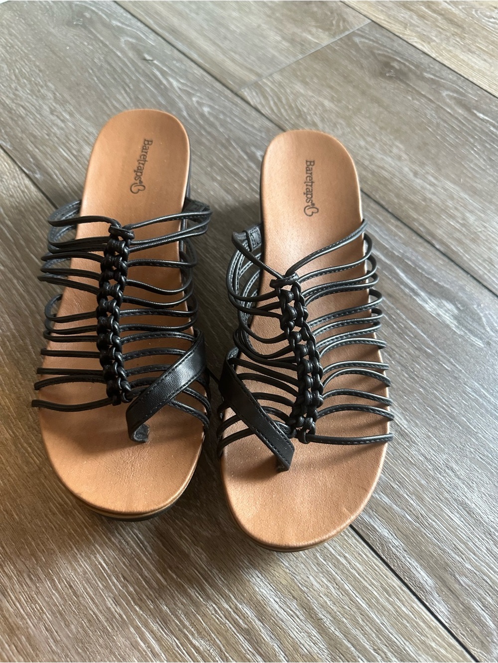 BareTraps Black Strappy Braided Toe-Loop Slide Sandals